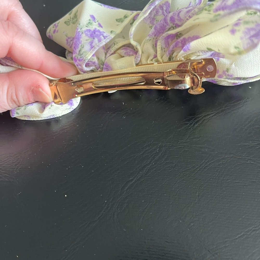 Anthropologie Yellow Floral Bow Barette with Purple and Green Flowers - Picture 5 of 6